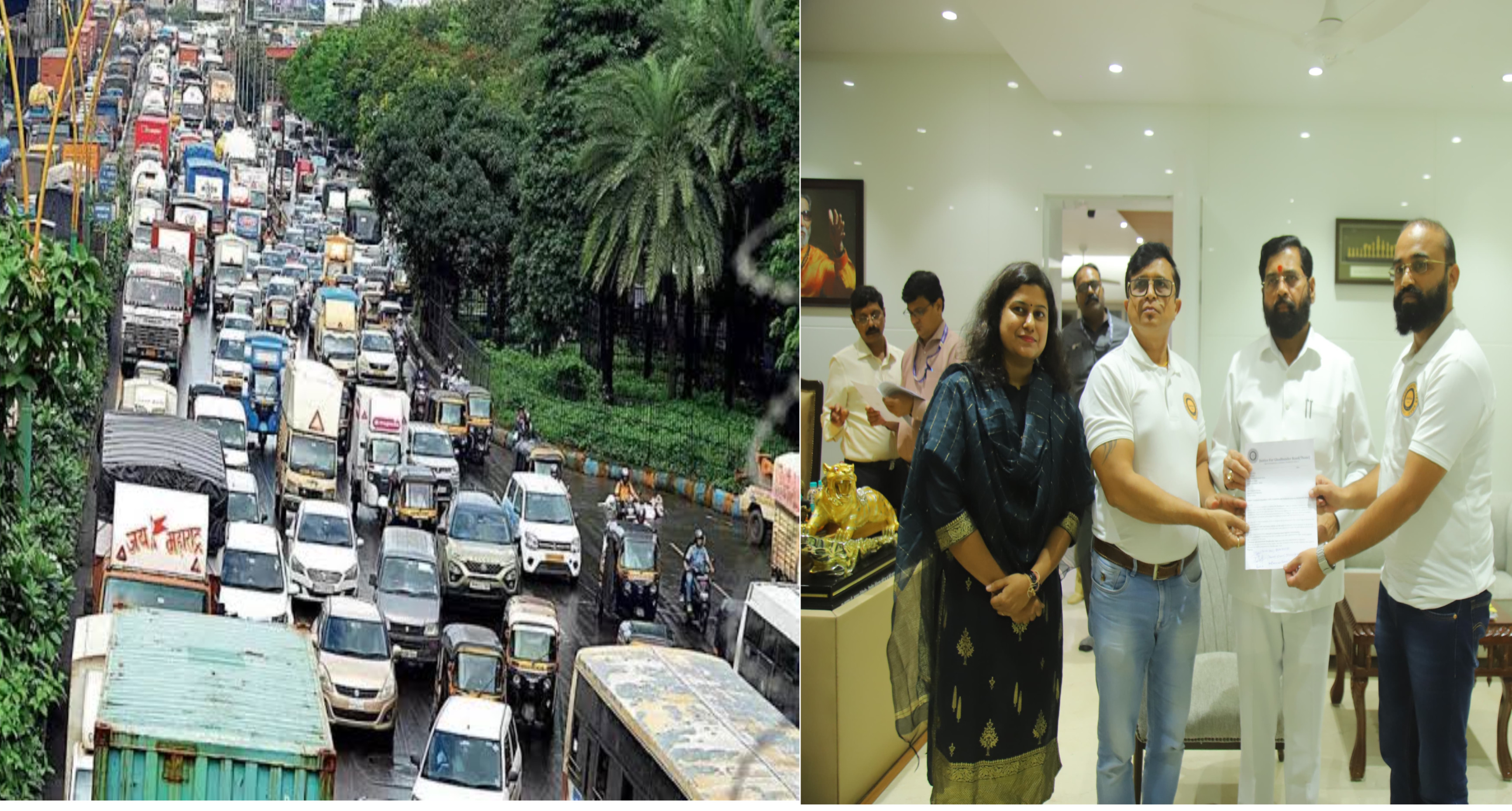 घोडबंदरवासियांची वाहतूक कोंडीतून होणार मुक्तता-जड वाहने रात्री १२ नंतर सोडण्याचे उपमुख्यमंत्री ना. एकनाथ शिंदे यांचे आदेश